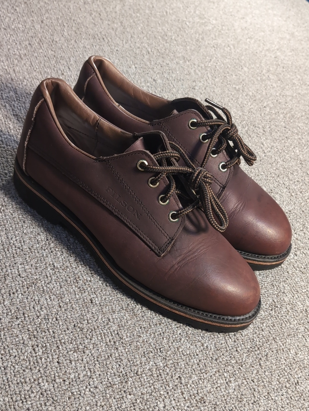 Vintage Filson Brown Leather Lug Sole Oxfords Mens Size 9.0 D Stock 907